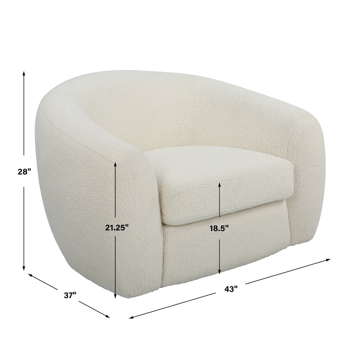Capra Art Deco White Swivel Chair, Accent Chair by Uttermost, 43" width x 28" height x 37" depth View 3