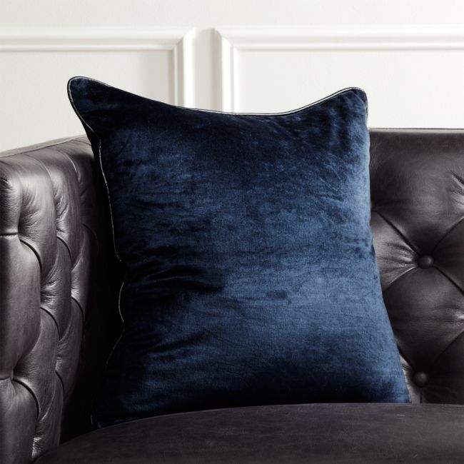 Online Designer Living Room 18" Navy Crushed Velvet Pillow with Down-Alternative Insert