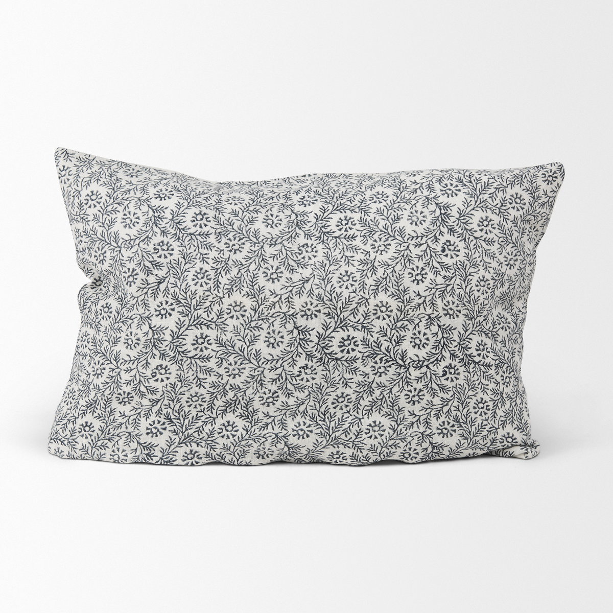 Jayne Cream with Indigo Print Linen Lumbar Decorative Pillow Cover, by Mercana, 14" length x 26" width x 0.2" height View 3