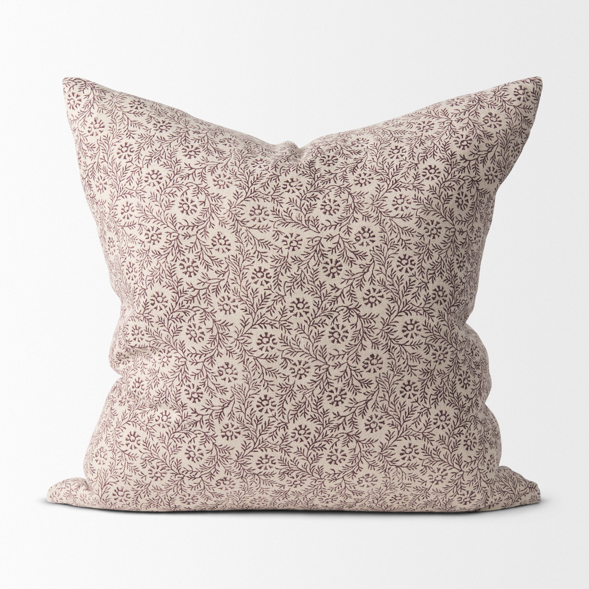 Jayne Beige with Merlot Print Linen Square Decorative Pillow Cover large image 