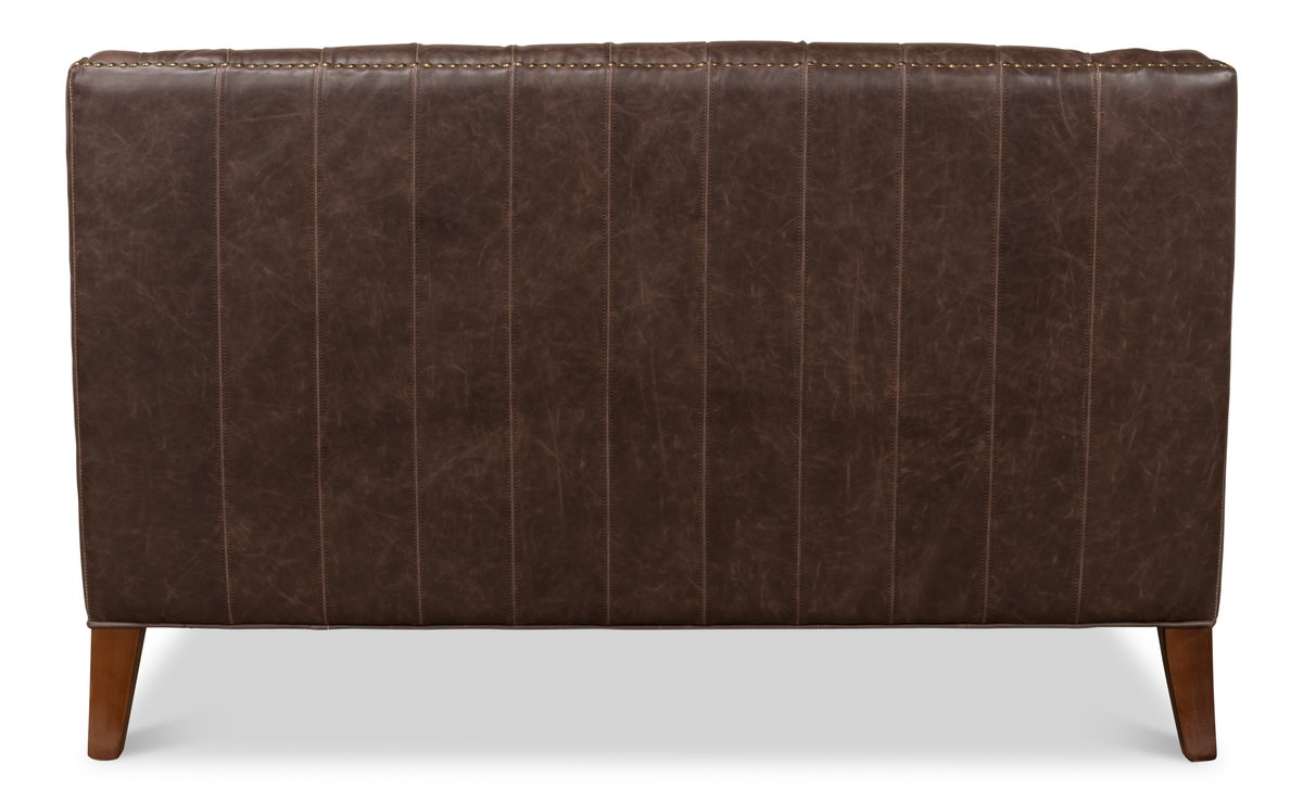 Brooks Leather Tufted 2 Seat Sofa, by Sarreid, 2'8" length x 4'6" width x 2'9" height View 11