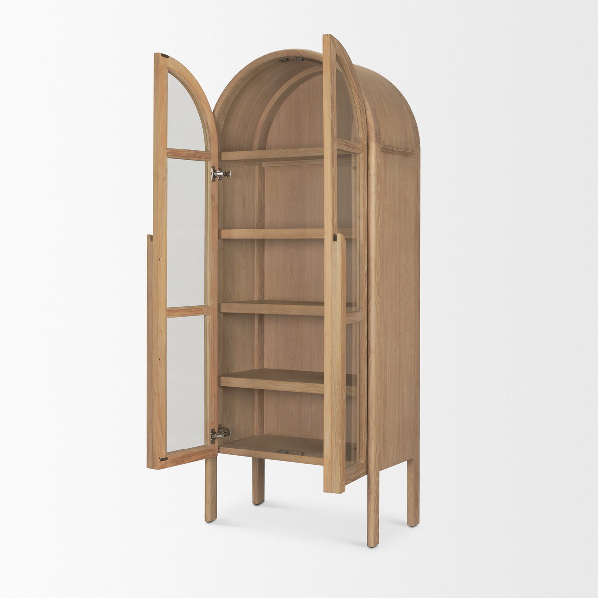 Callum Light Brown Elm Wood with Glass Doors  Arched Curio Cabinet, Cabinets & Sideboard by Mercana, 31" length x 17.7" width x 79" height View 8