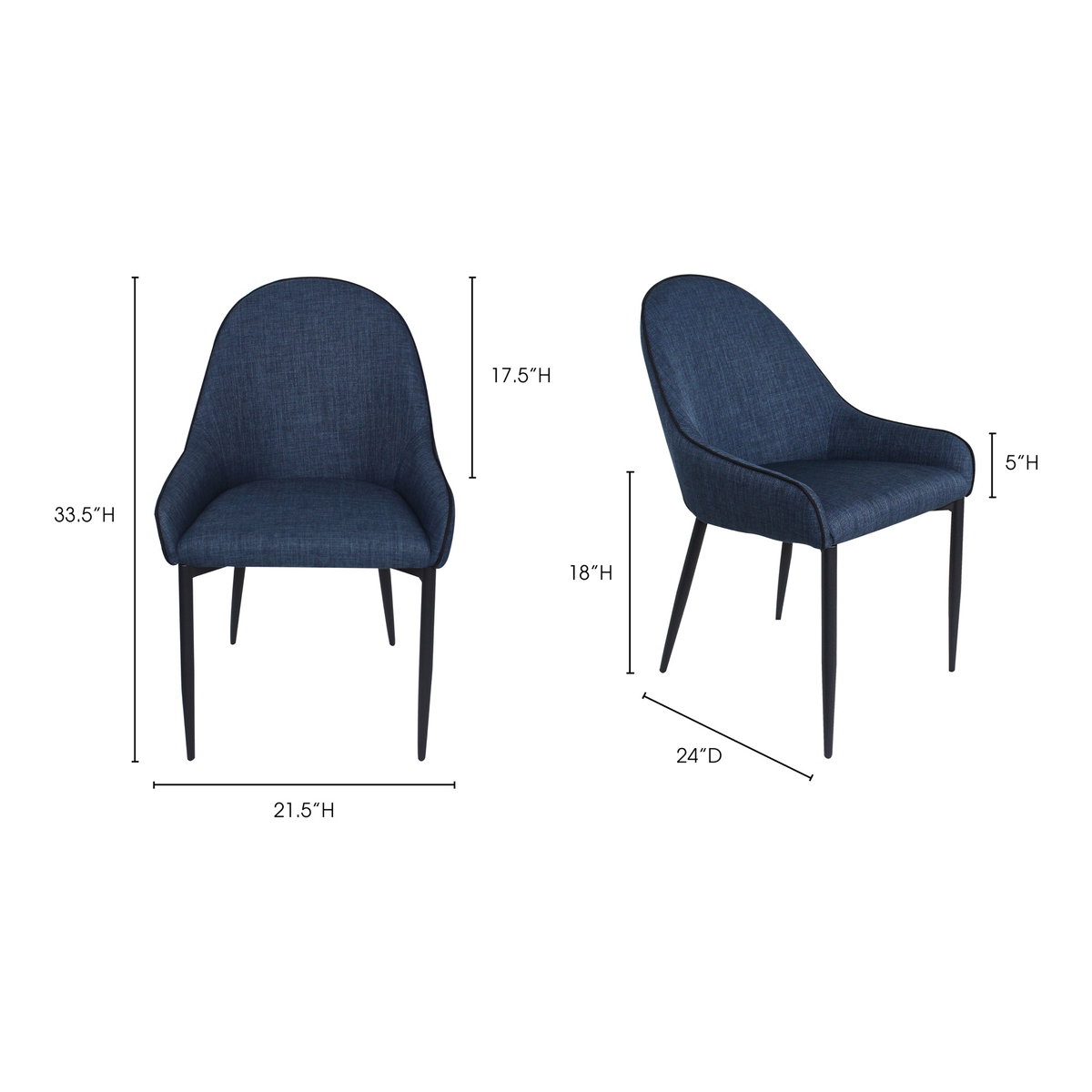 Lapis Dining Chair Dark Blue - Set Of Two, by Moe's Home, 21.5" width x 33.5" height x 24" depth View 11