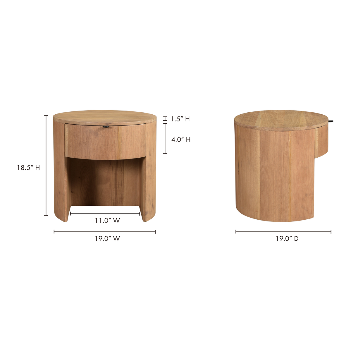Theo One Drawer Nightstand Natural, by Moe's Home, 19" width x 19" height x 19" depth View 11