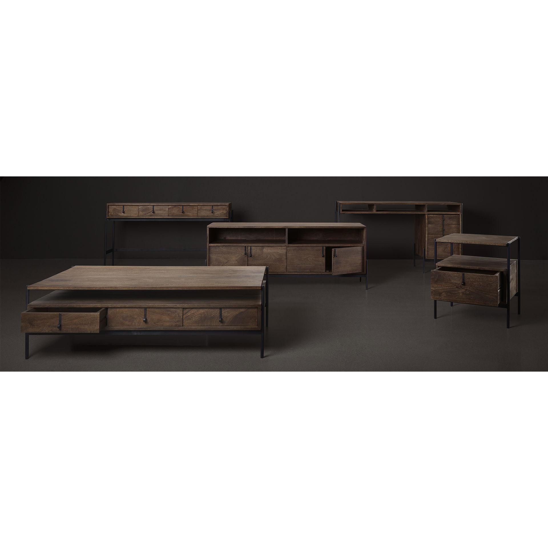 Glenn IV Dark Brown Wood with Black Iron Frame Media Console with Storage, TV Stand for TV up to 71' large image 