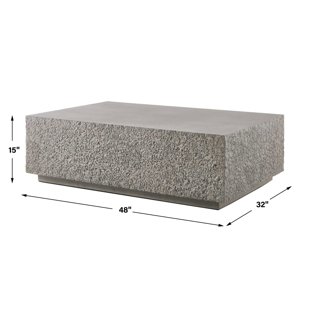 Hesston Outdoor Concrete Coffee Table, Outdoor Table by Uttermost, 4' width x 1'3" height x 2'8" depth View 3