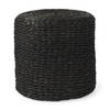 Dina  Black Cornhusk and Water Hyacinth Round Pouf, Ottoman by Mercana, 17.72" length x 17.72" width x 17.72" height thumbnail 1