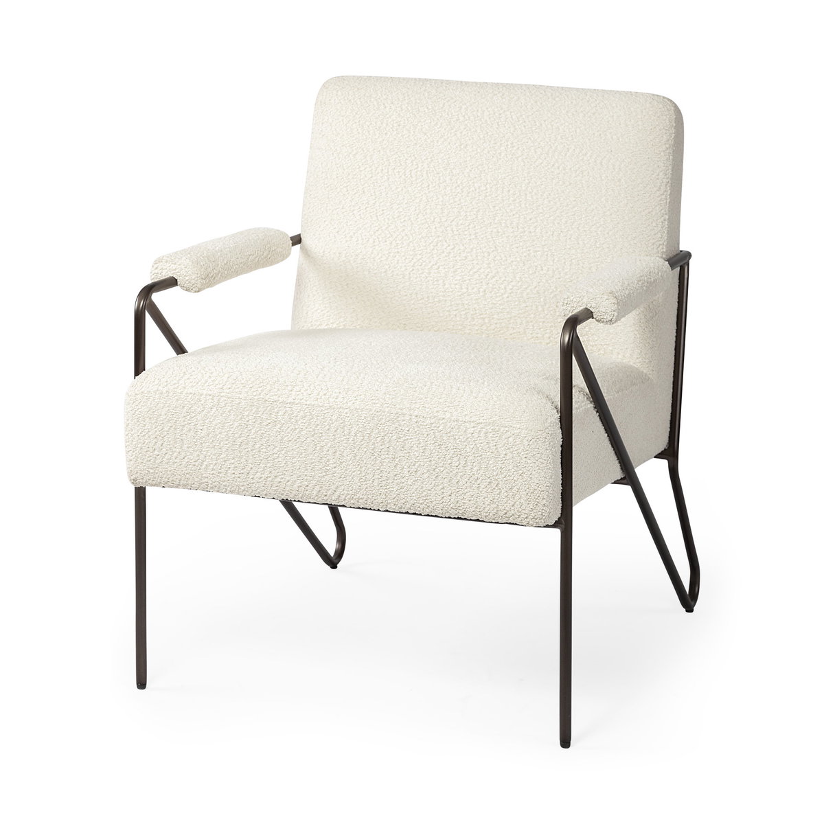 Vicunya Cream Fabric with Gun Metal Gray Metal Frame Accent Chair, by Mercana, 27.17" length x 30.71" width x 30.71" height View 1