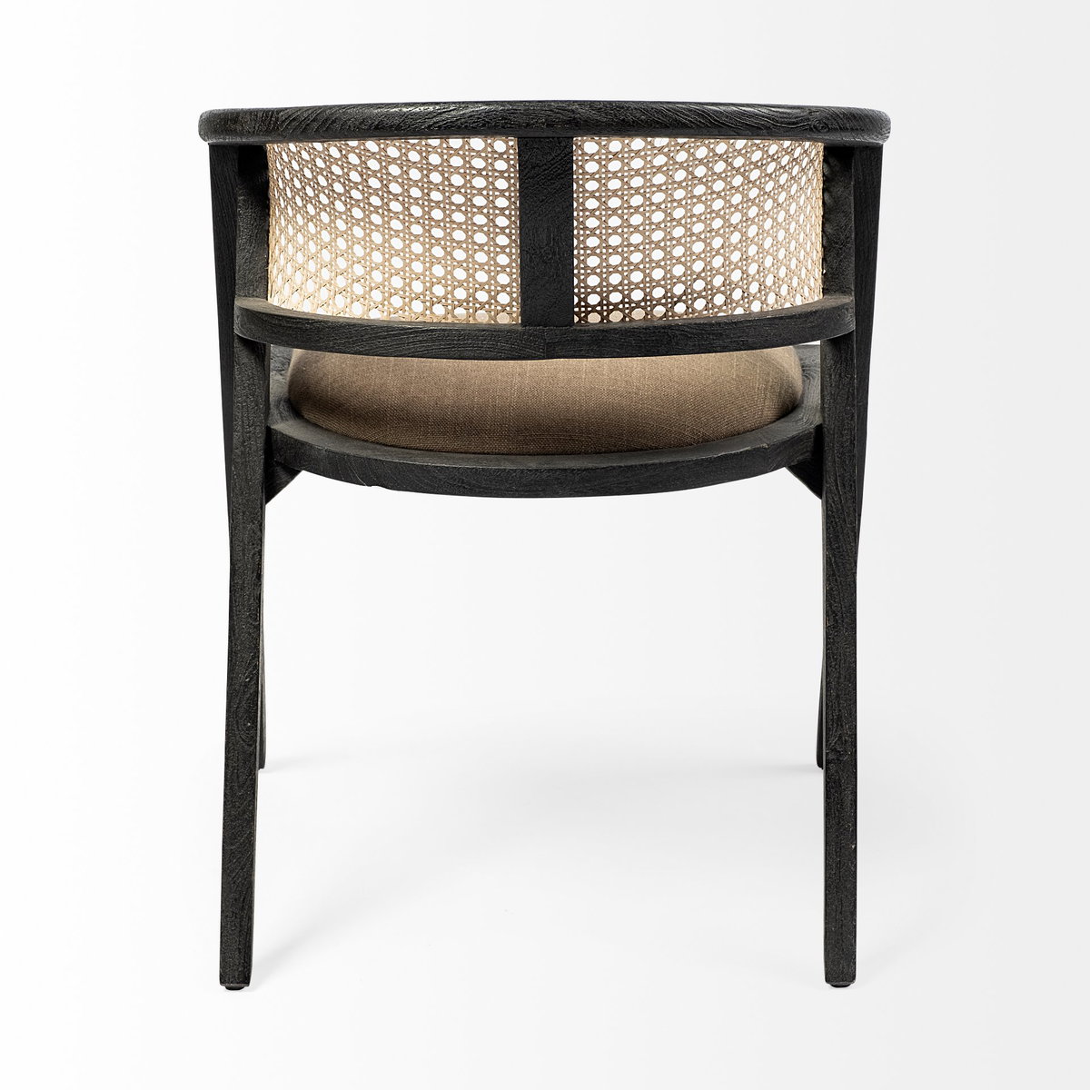 Tabitha Cane Back Dining Arm Chair | Linen with Black Wooden, Dining Chair by Mercana, 23" length x 23" width x 30" height View 6