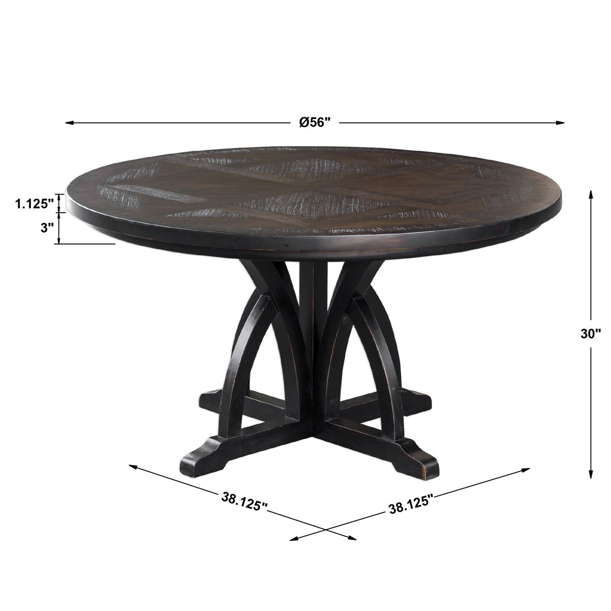 Maiva Round Black Dining Table, by Uttermost, 56" width x 30" height x 56" depth View 3