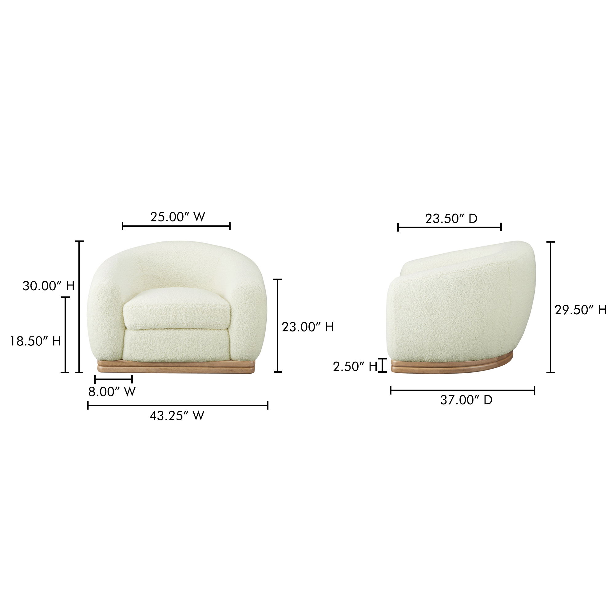 Marlowe Lounge Chair Cream, Accent Chair by Moe's Home, 43.25" width x 30" height x 37" depth View 7