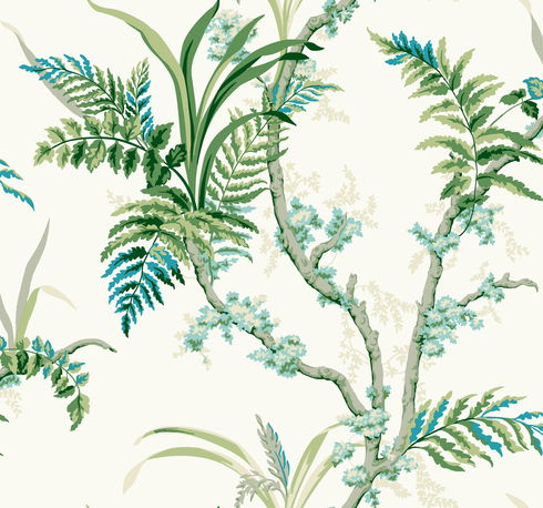 Enchanted Fern Blue & Green Wallpaper