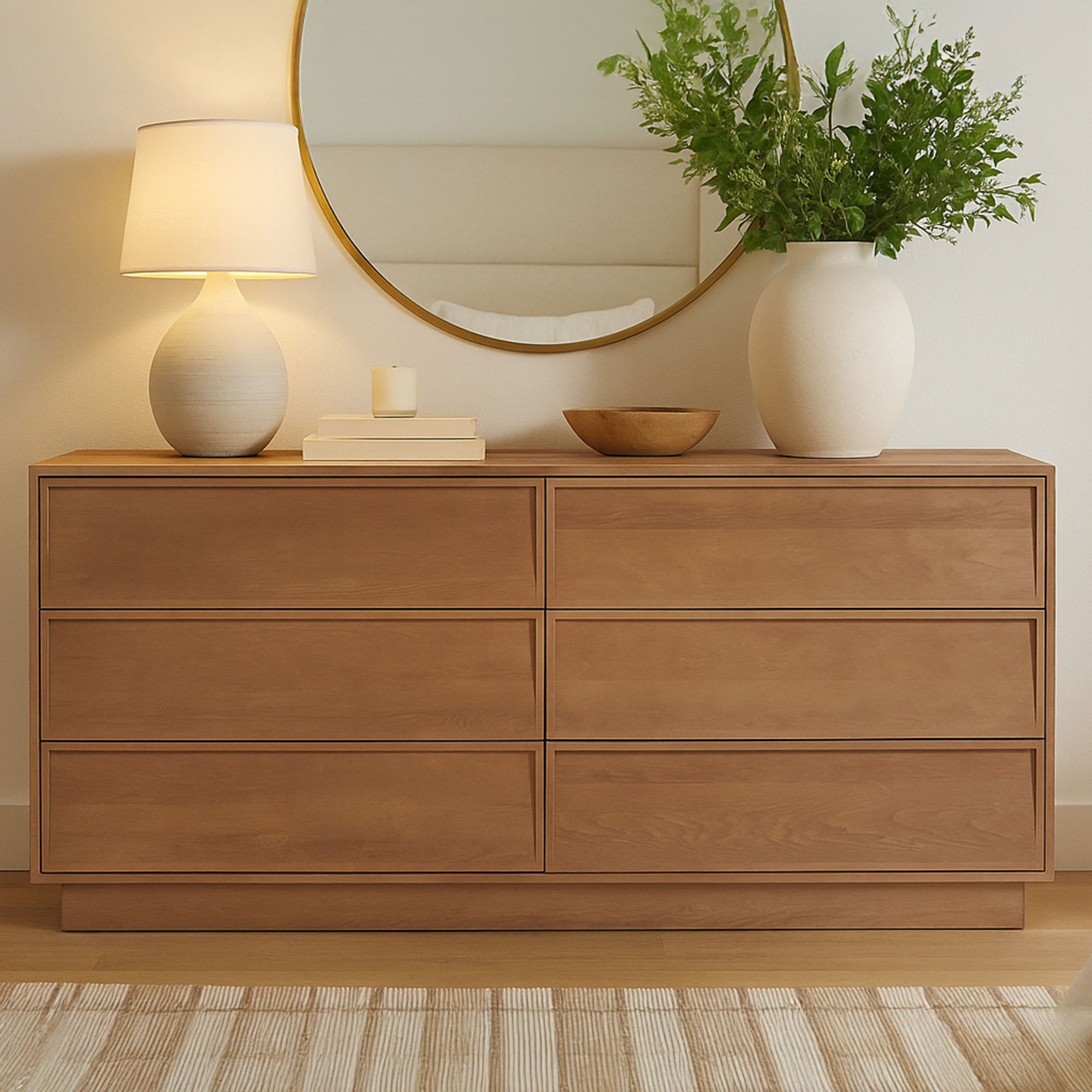 Hudson 6 Drawer Dresser Natural, by Moe's Home, 72" width x 30" height x 20" depth View 7