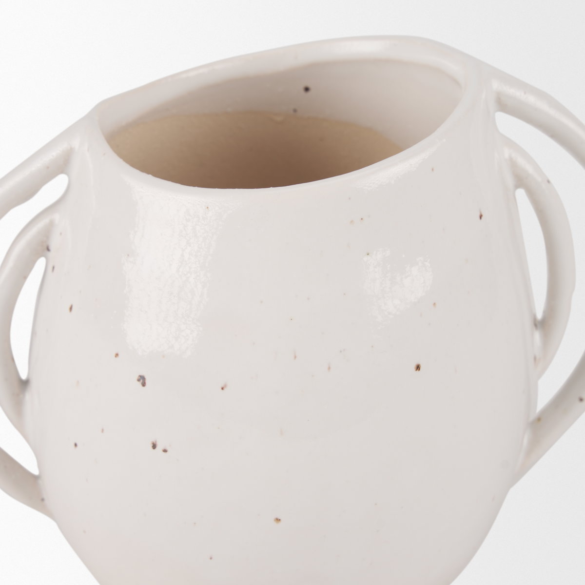 Urvi Short Off White Speckled Asymmetrical Ceramic Vase, by Mercana, 7.68" length x 5.31" width x 6.5" height View 8