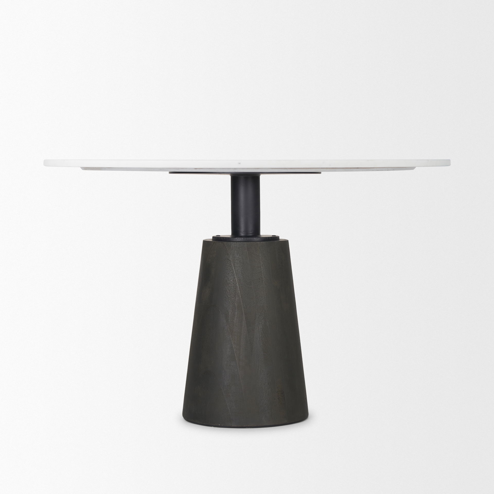 Maxwell 48L x 48W x 30H Round White Marble Top with Black Metal and Wood Pedestal Base Dining Table large image 