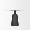 Maxwell 48L x 48W x 30H Round White Marble Top with Black Metal and Wood Pedestal Base Dining Table thumbnail 2