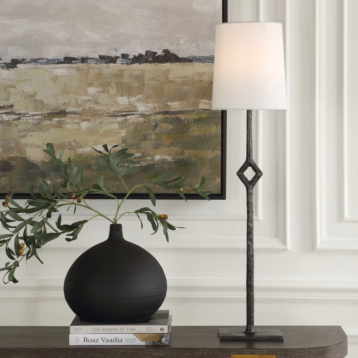Puncture Cordless Iron Buffet Lamp, Table Lamp by Uttermost, 9" width x 36.25" height x 9" depth View 2