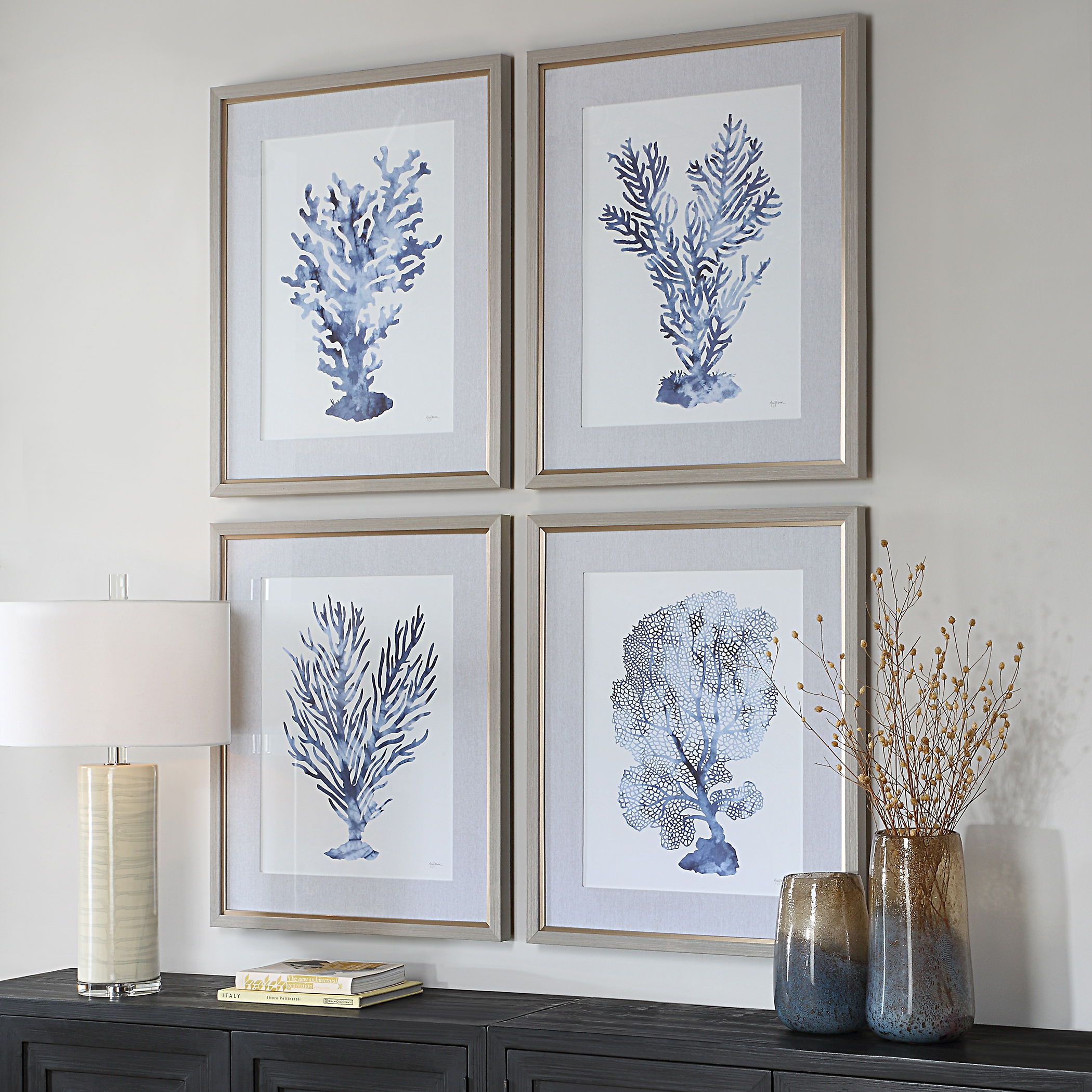 Shibori Coral Framed Prints, Set/4 large image 