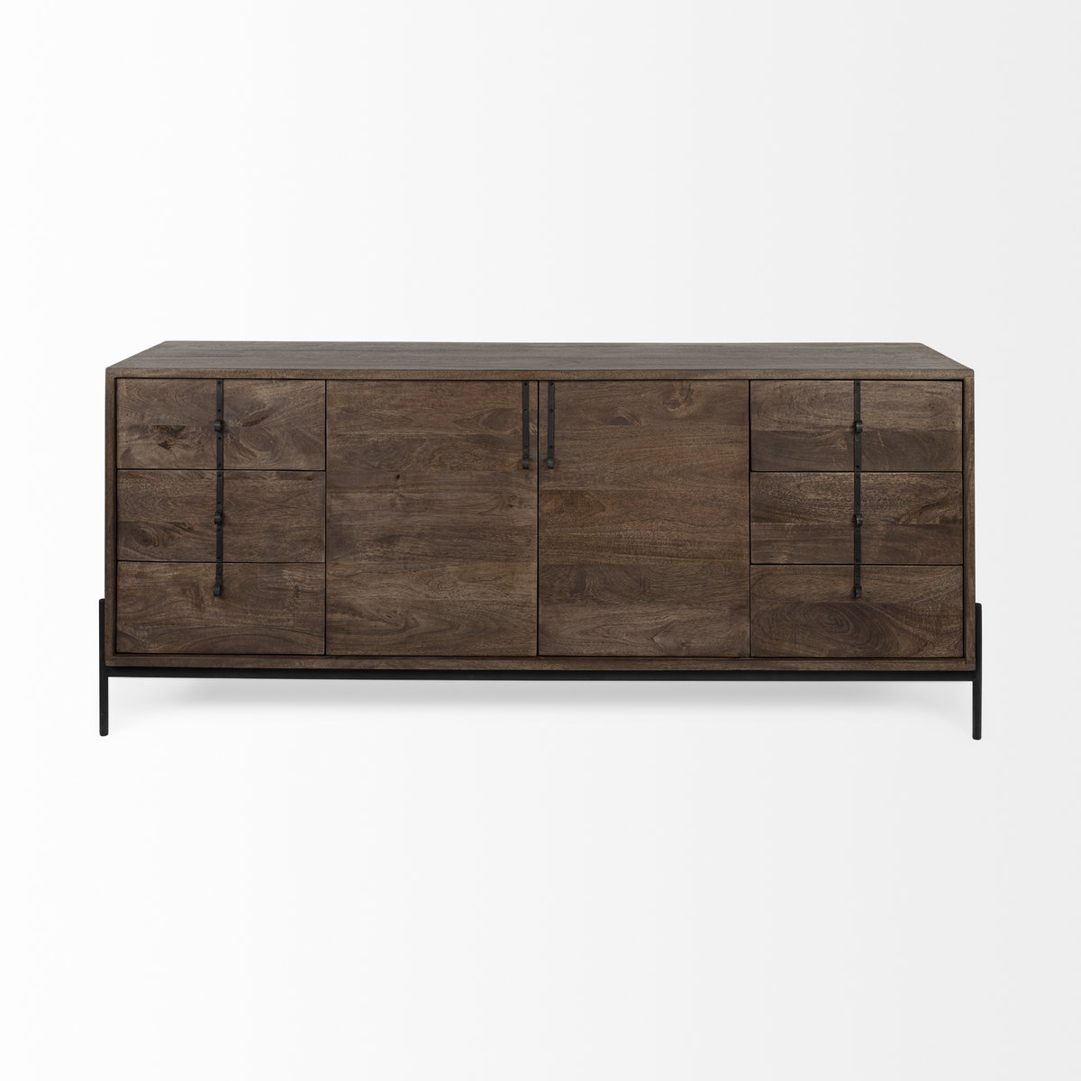 Glenn VI 71.5x18 Dark Brown Wood Frame with Black Iron Accent, 6 Drawer, 2 Door Cabinet Sideboard, Sideboards & Buffet by Mercana, 71.5" length x 18" width x 30" height View 5