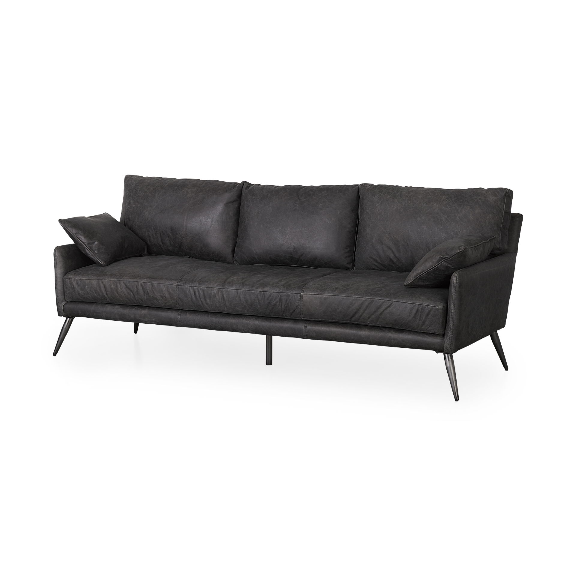 Cochrane 82L x 33W x 32.3 Black Leather Three Seater Sofa, Sofas & Sectional by Mercana, 82" length x 33" width x 32" height View 1