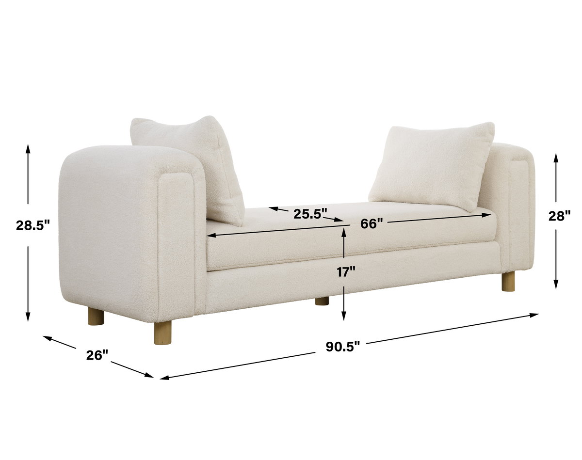 Repose Oversized Ivory Bench, Furniture by Uttermost, 90.5" width x 28.5" height x 26" depth View 3