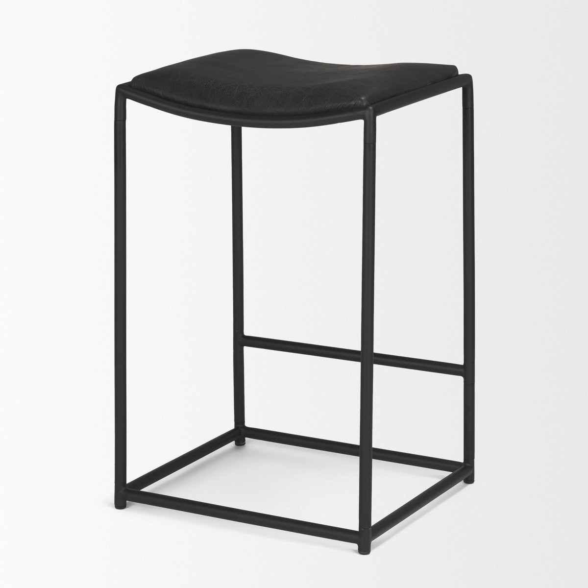 Taniel Backless 27.25in Seat Counter Stool | Black Leather with Metal, Counter & Bar Stool by Mercana, 18" length x 16" width x 27.75" height View 8