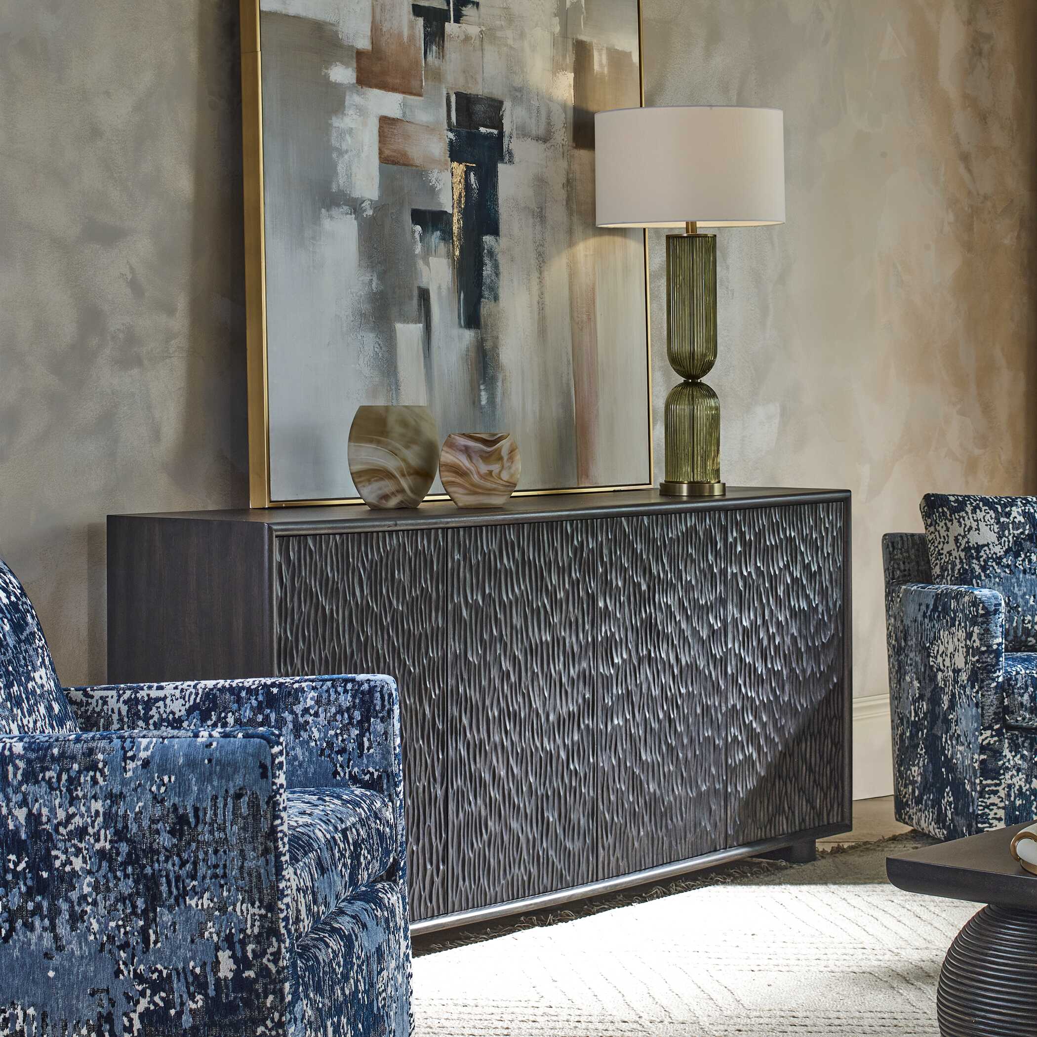 Stevenson Chiseled 4 Door Cabinet, Furniture by Uttermost, 74" width x 34" height x 18" depth View 2