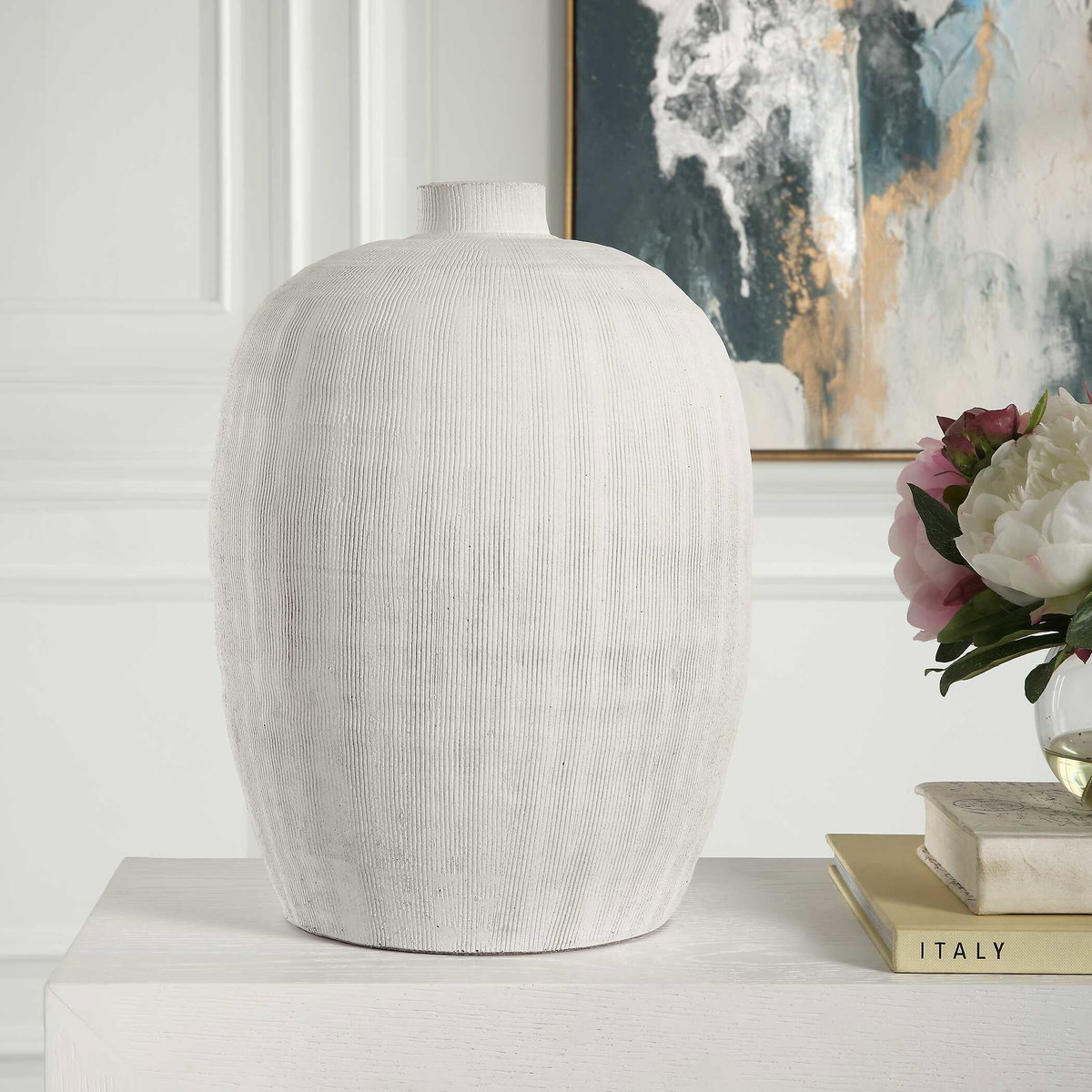 Floreana Medium White Vase, by Uttermost, 10.5" width x 14" height x 10.5" depth View 3