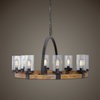 Atwood 8 Light Wagon Wheel Pendant, by Uttermost, 39" width x 24.5" height x 39" diameter x 39" depth thumbnail 2