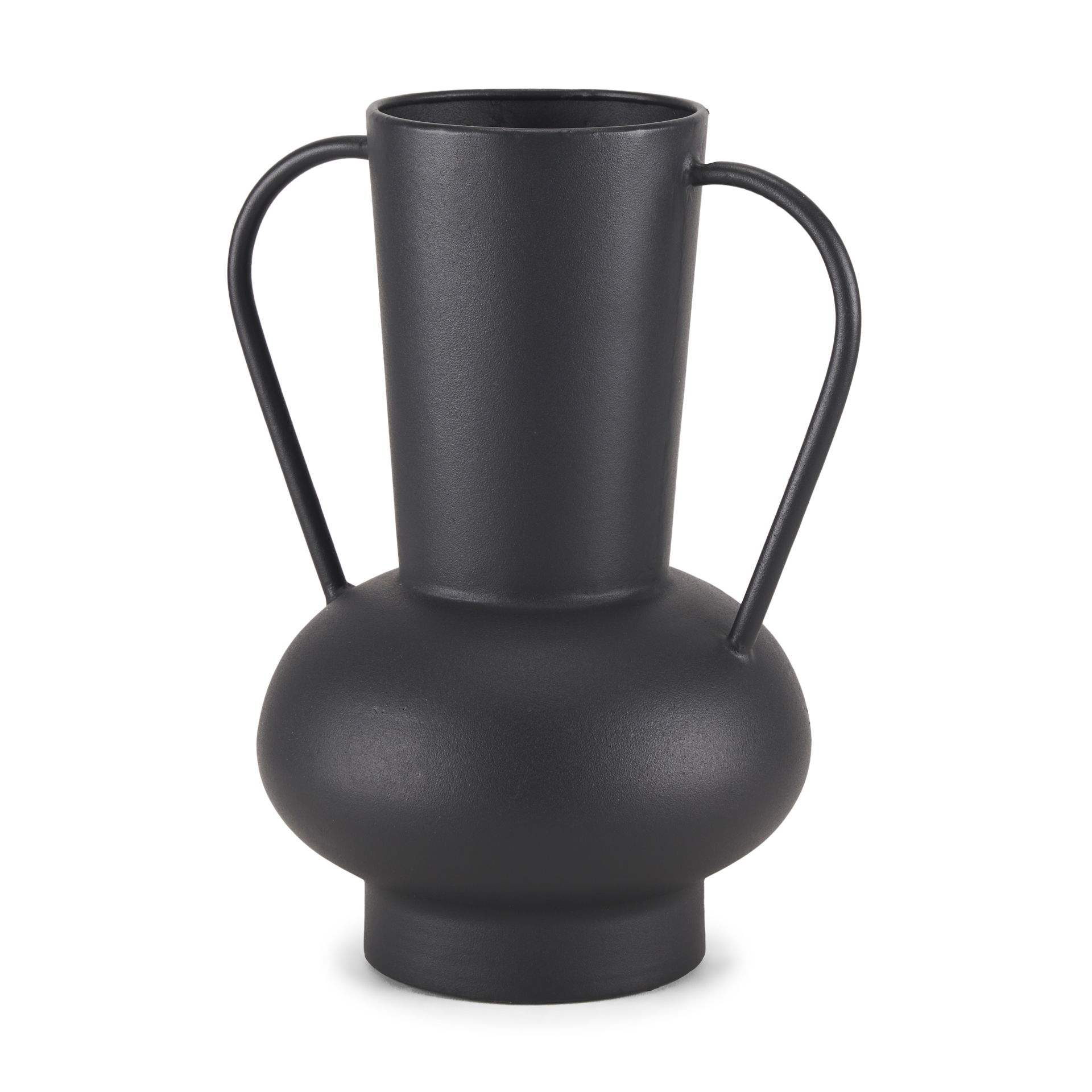 Tasya Large Matte Black with Handles Metal Vase, by Mercana, 7.09" length x 7.09" width x 11.02" height View 1