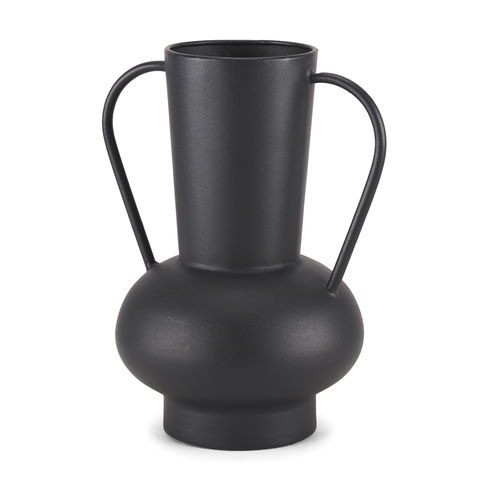 Tasya Large Matte Black with Handles Metal Vase