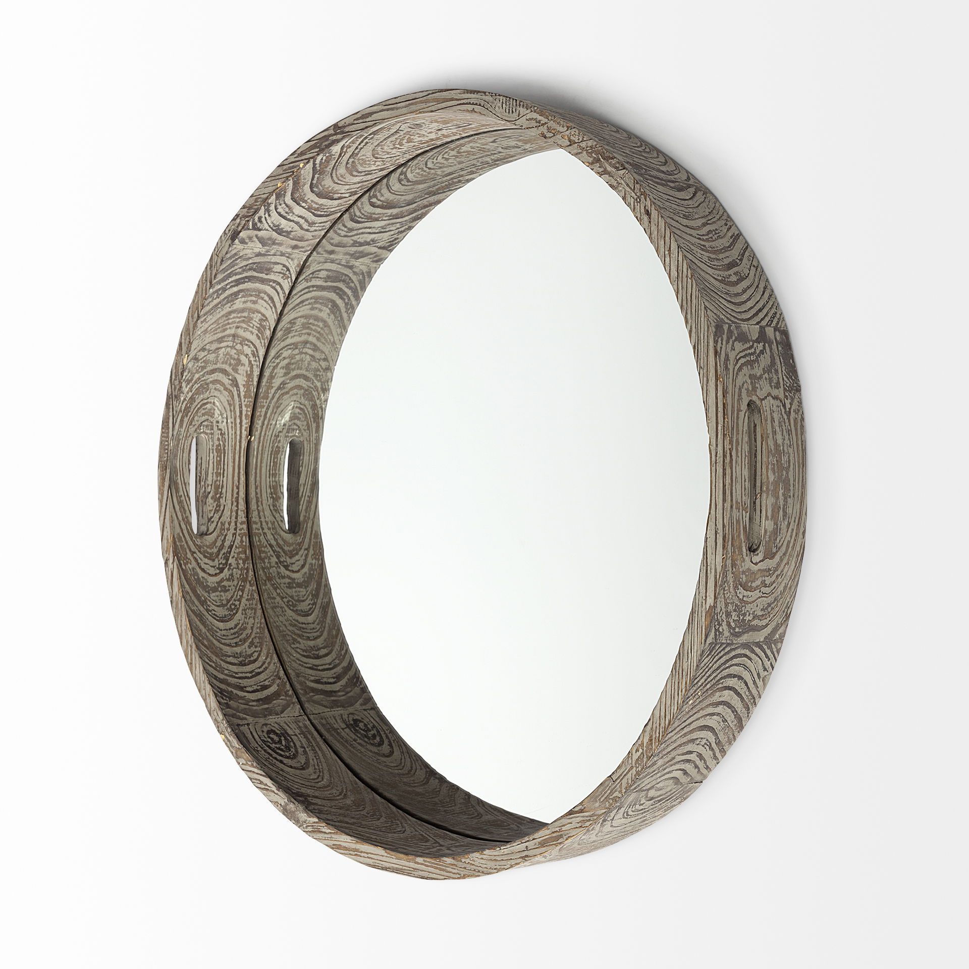 Whittier (Large) 28L x 28W Brown Wooden Mirrored Base Tray, Decorative Tray by Mercana, 27.95" length x 5.02" width x 27.95" height View 7