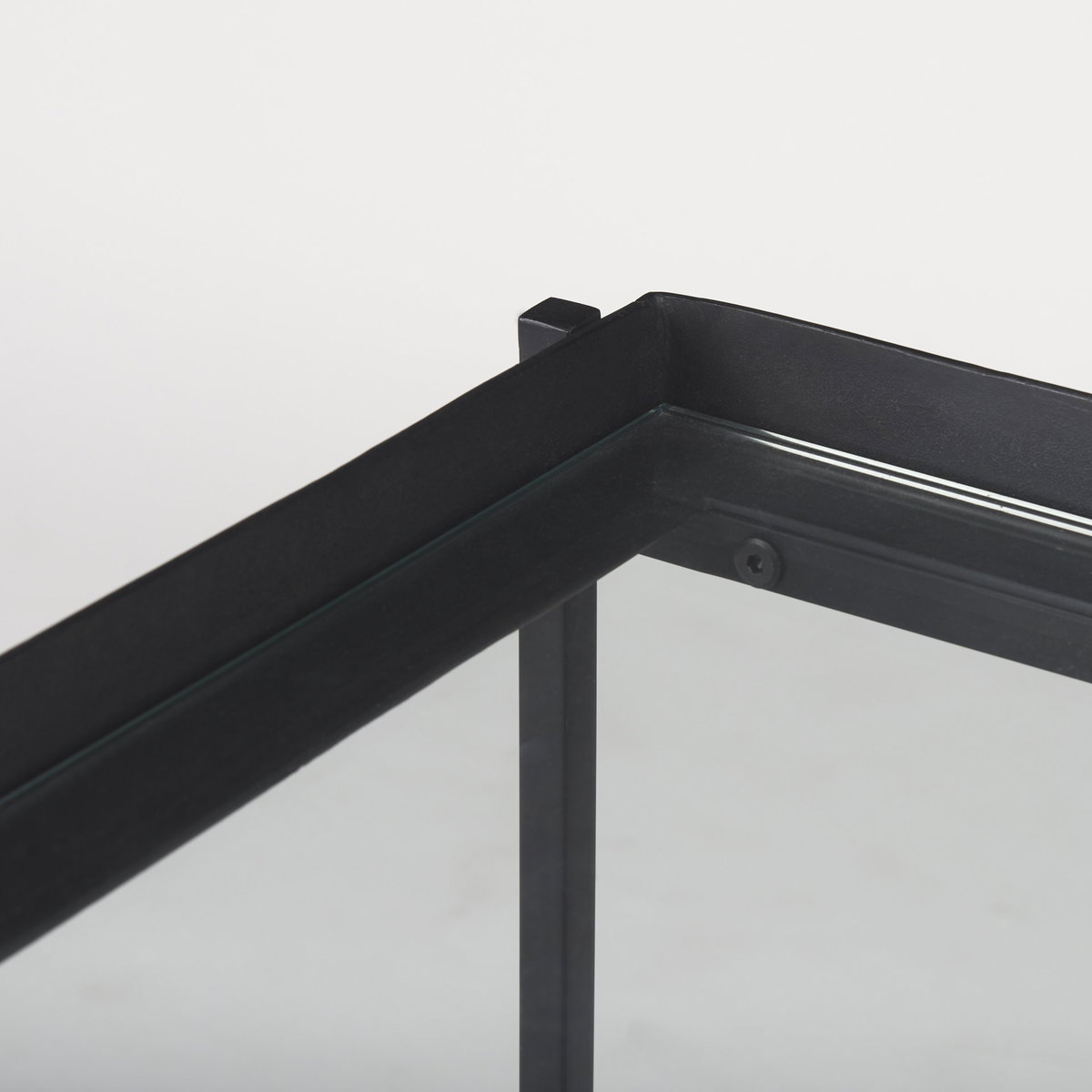 Trey Black Metal with Glass Accent Table, Side & End Table by Mercana, 22" length x 22" width x 24" height View 10