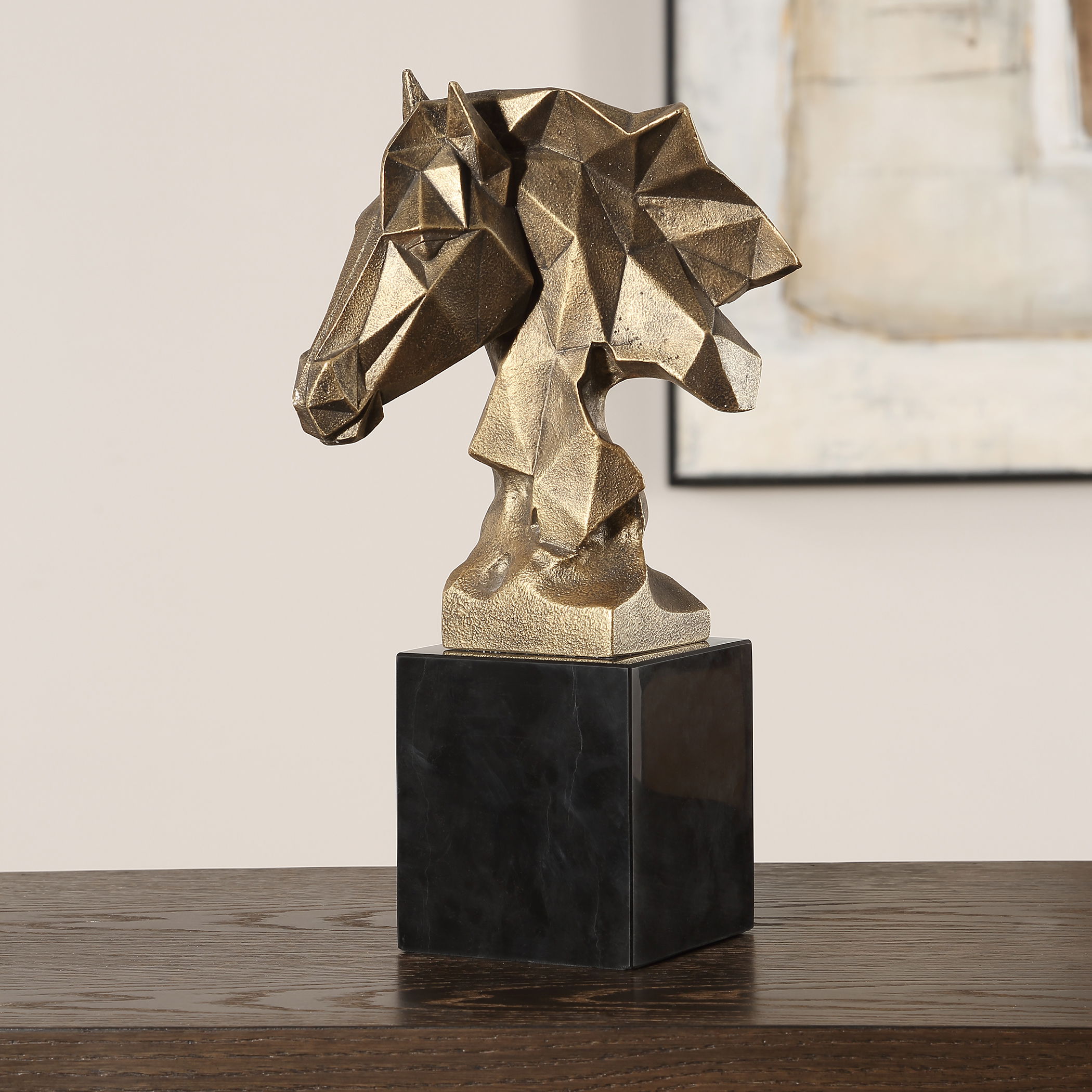 Chiseled Horse Bust Sculpture large image 