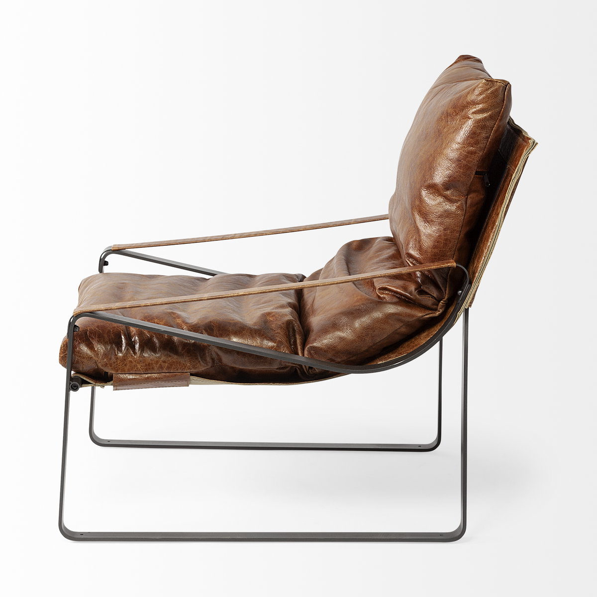 Hornet I  Brown Leather Unibody Seat with Black Metal Frame Accent Chair, by Mercana, 27" length x 35" width x 36" height View 5