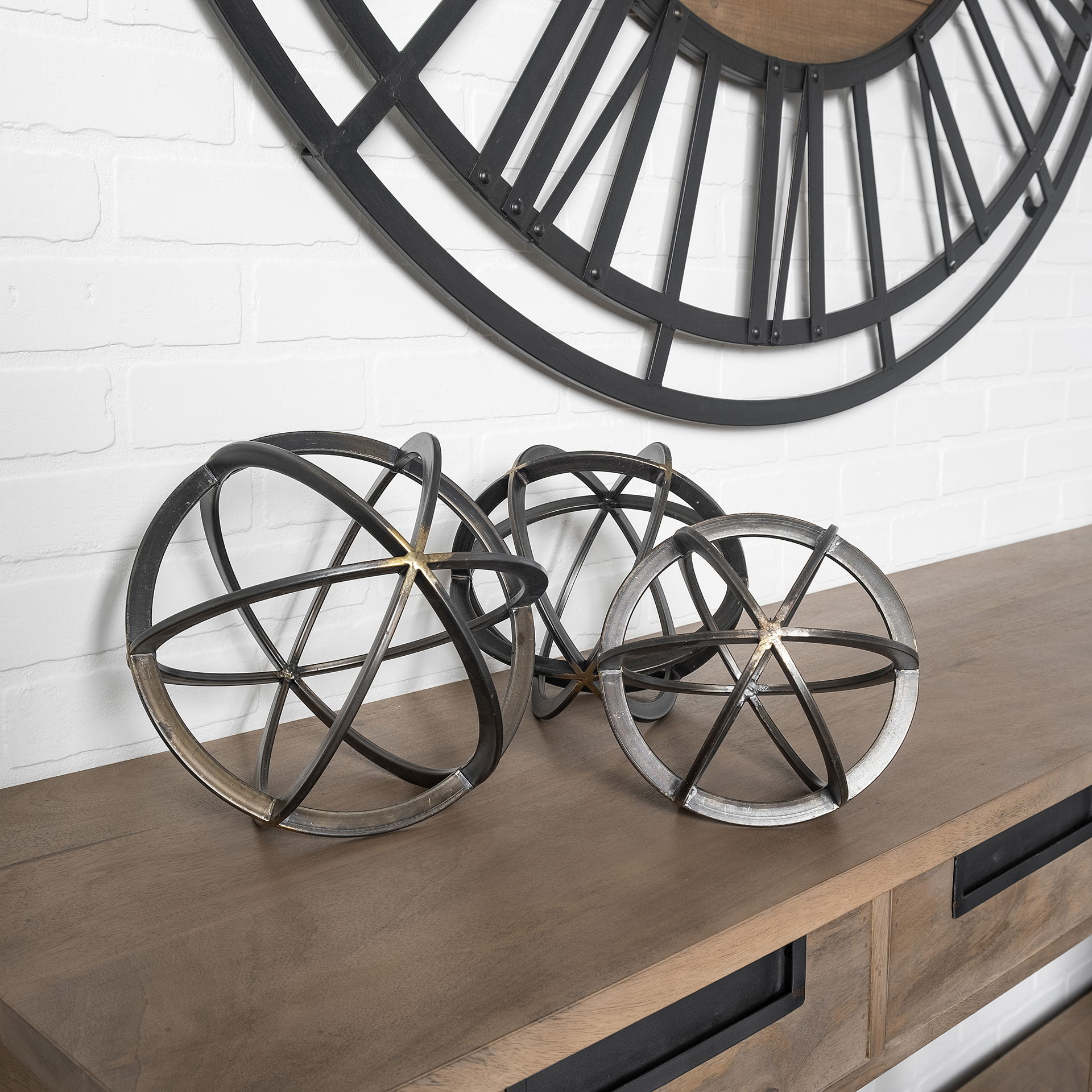 Galenna III (Large) 10L x 10W Black Metal Circular Decorative Orb, Decorative Object by Mercana, 10" length x 10.04" width x 10.04" height View 3