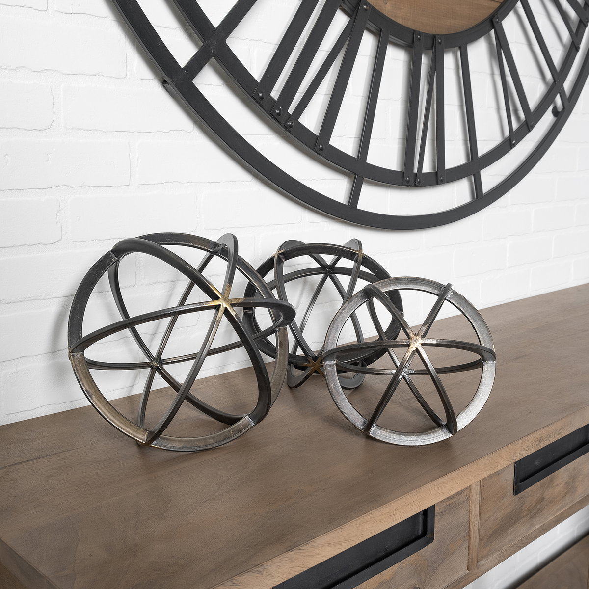 Galenna III (Large) 10L x 10W Black Metal Circular Decorative Orb, Decorative Object by Mercana, 10" length x 10.04" width x 10.04" height View 3