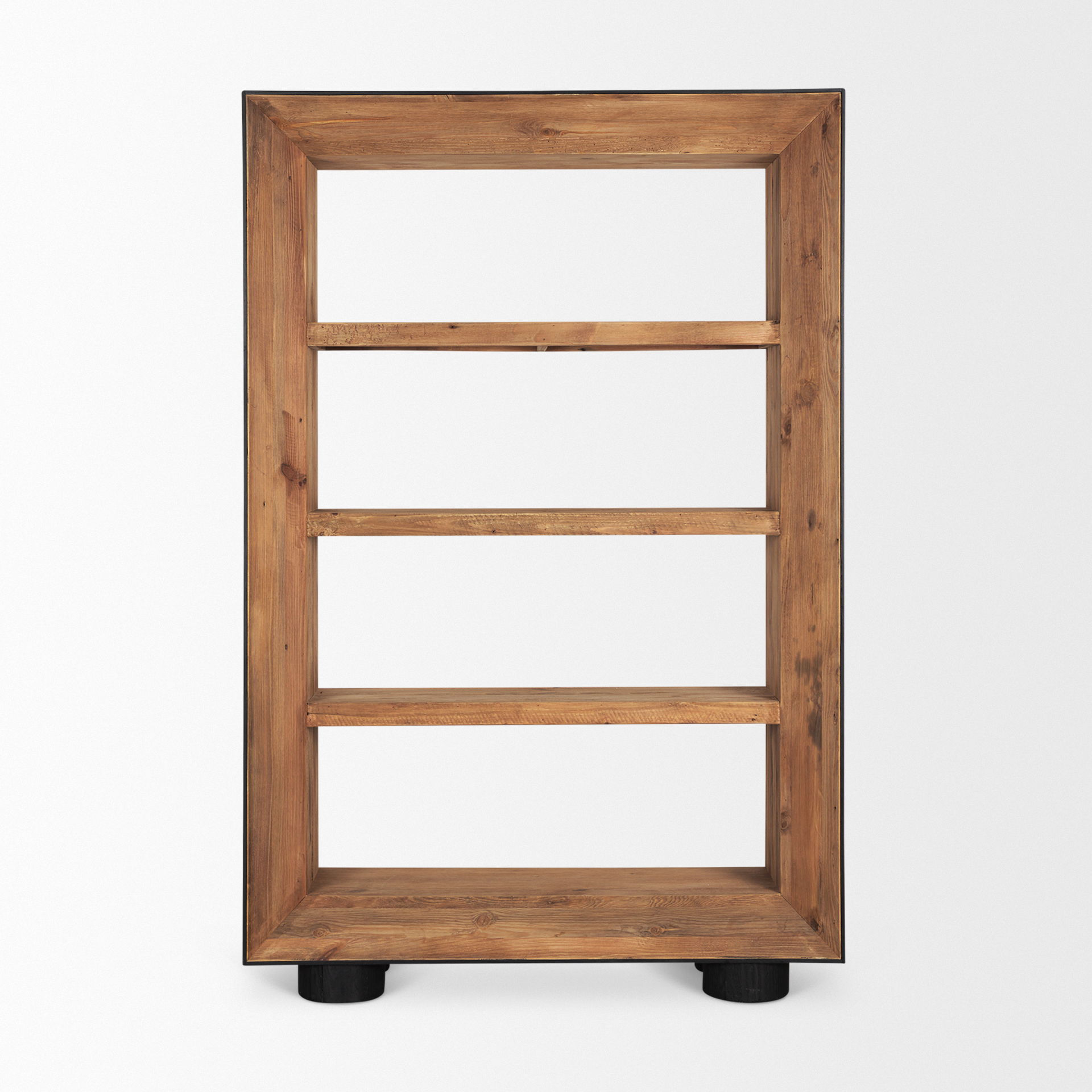 Tabor Natural Wood with Black Oak Frame Bookcase, Shelving & Bookcase by Mercana, 47" length x 16" width x 72" height View 5