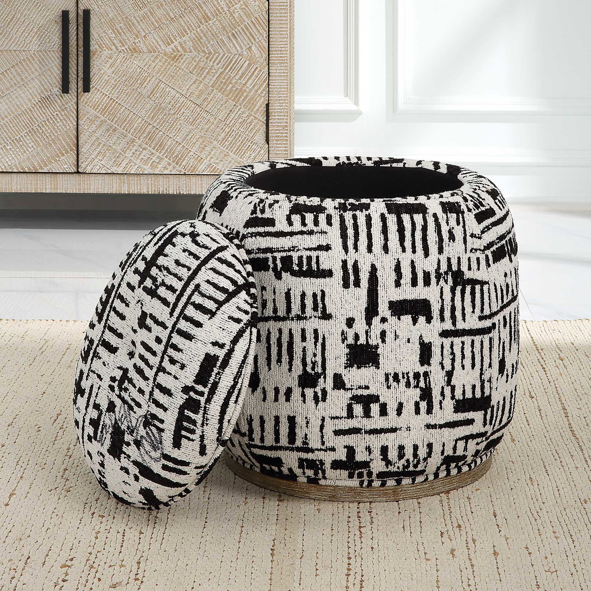 Dialogue Poof Ottoman, by Uttermost, 18" width x 18" height x 18" depth View 5