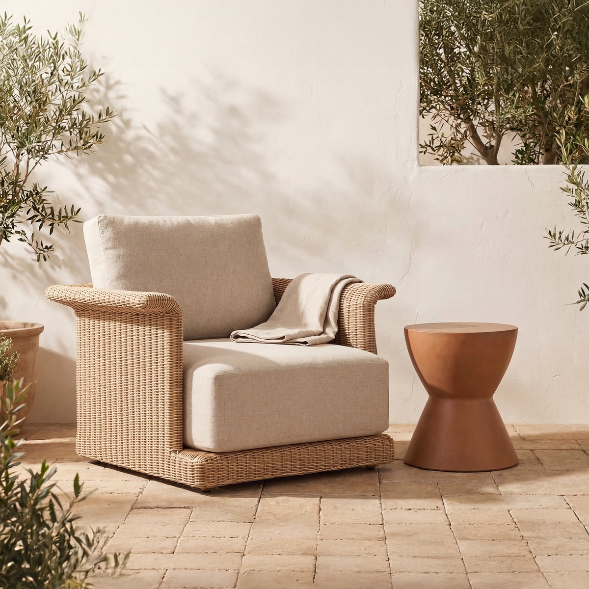 Hourglass Outdoor Stool Terracotta, Outdoor Chair by Moe's Home, 1'3" width x 1'6" height x 1'3" depth View 5