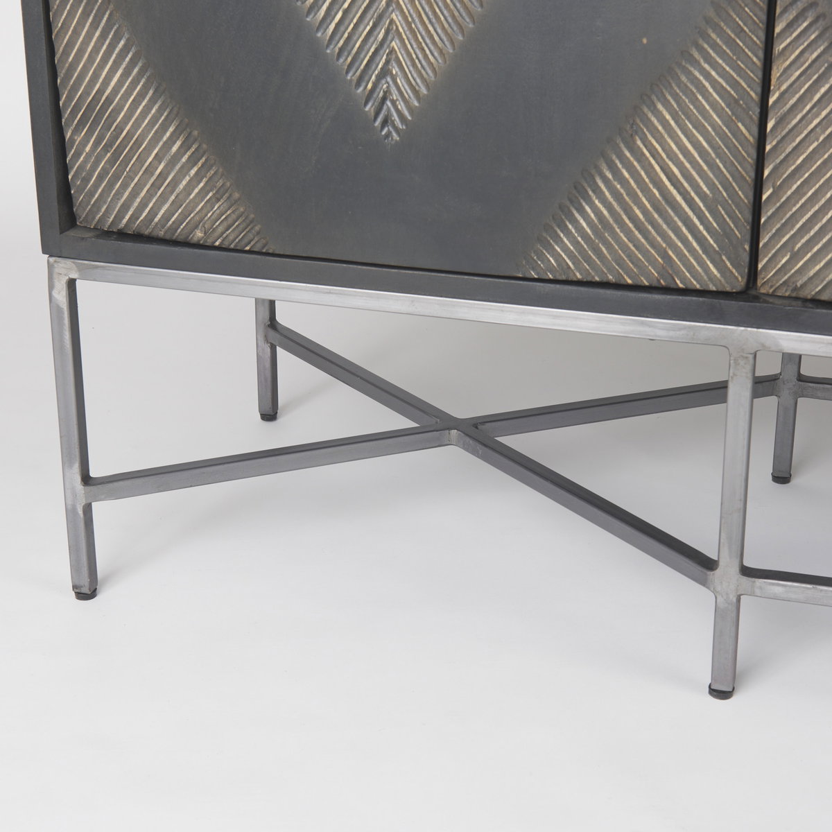 Hogarth I 72x15 Two-Tone Brown Solid Wood Base Silver Frame 4 Cabinet Sideboard, Sideboards & Buffet by Mercana, 16" length x 72" width x 34" height View 13