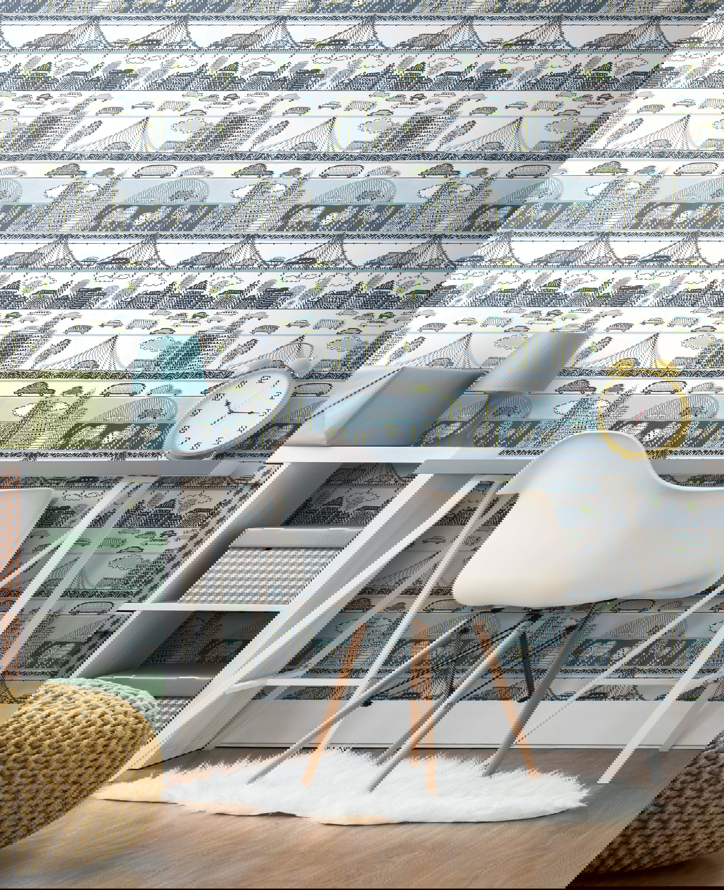 Urban Stripe Blue & Green Peel & Stick Wallpaper large image 