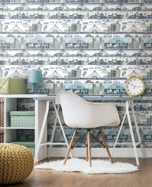 Urban Stripe Blue & Green Peel & Stick Wallpaper