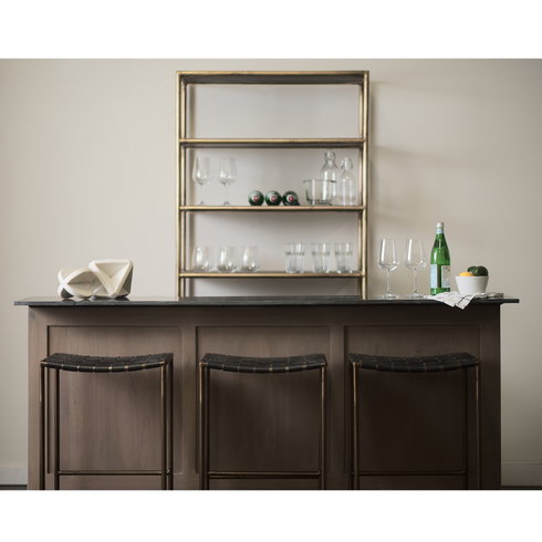 Clarissa Backless 26.25in Seat Counter Stool | Black Leather with Metal