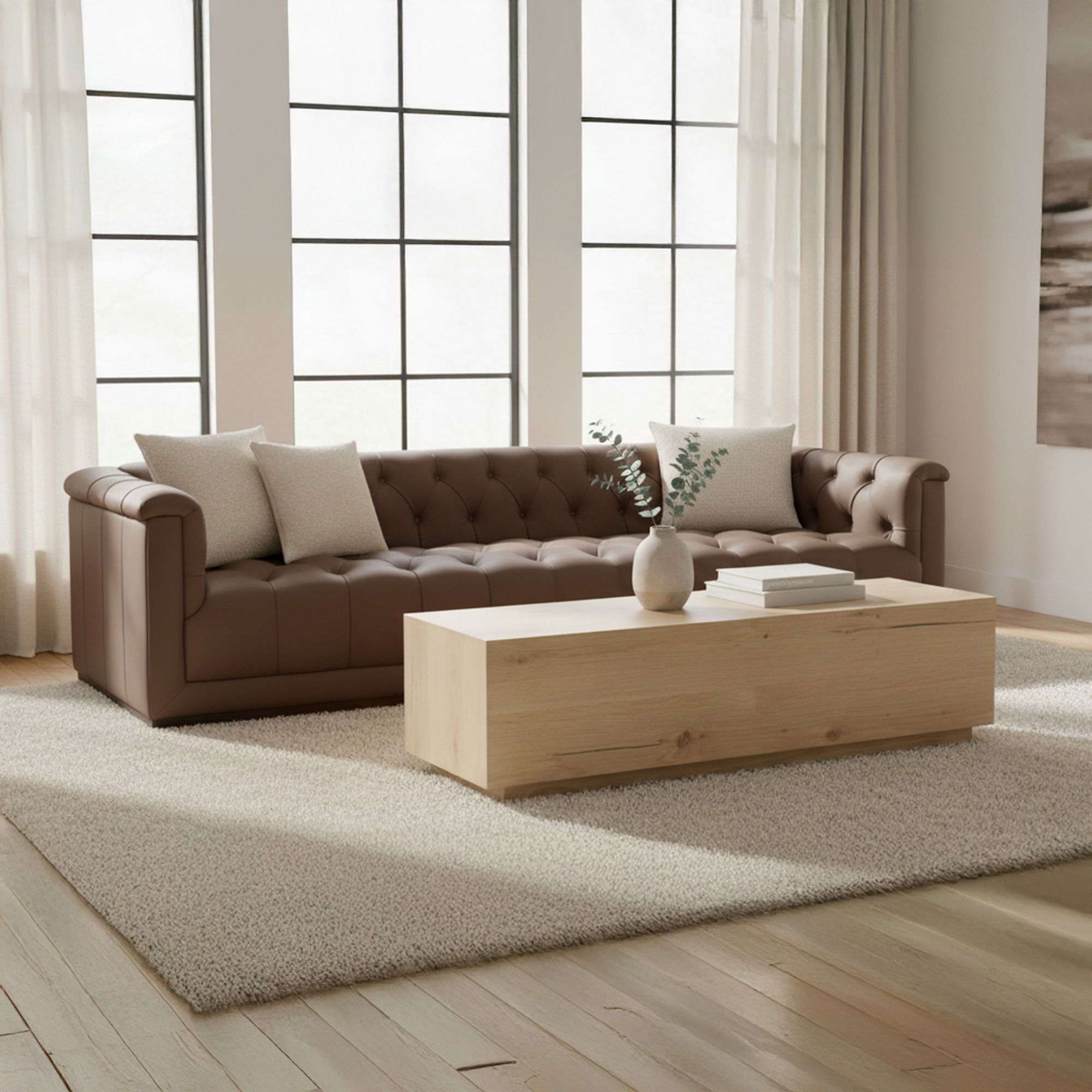 Sawyer Coffee Table Rustic Oak, by Moe's Home, 55" width x 14.5" height x 15.7" depth View 6