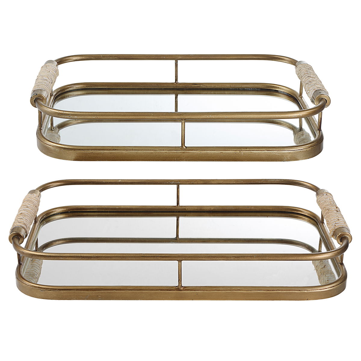 Rosea Brushed Gold Trays Set/2, Decorative Tray by Uttermost, 19.5" width x 3" height x 11" depth View 1