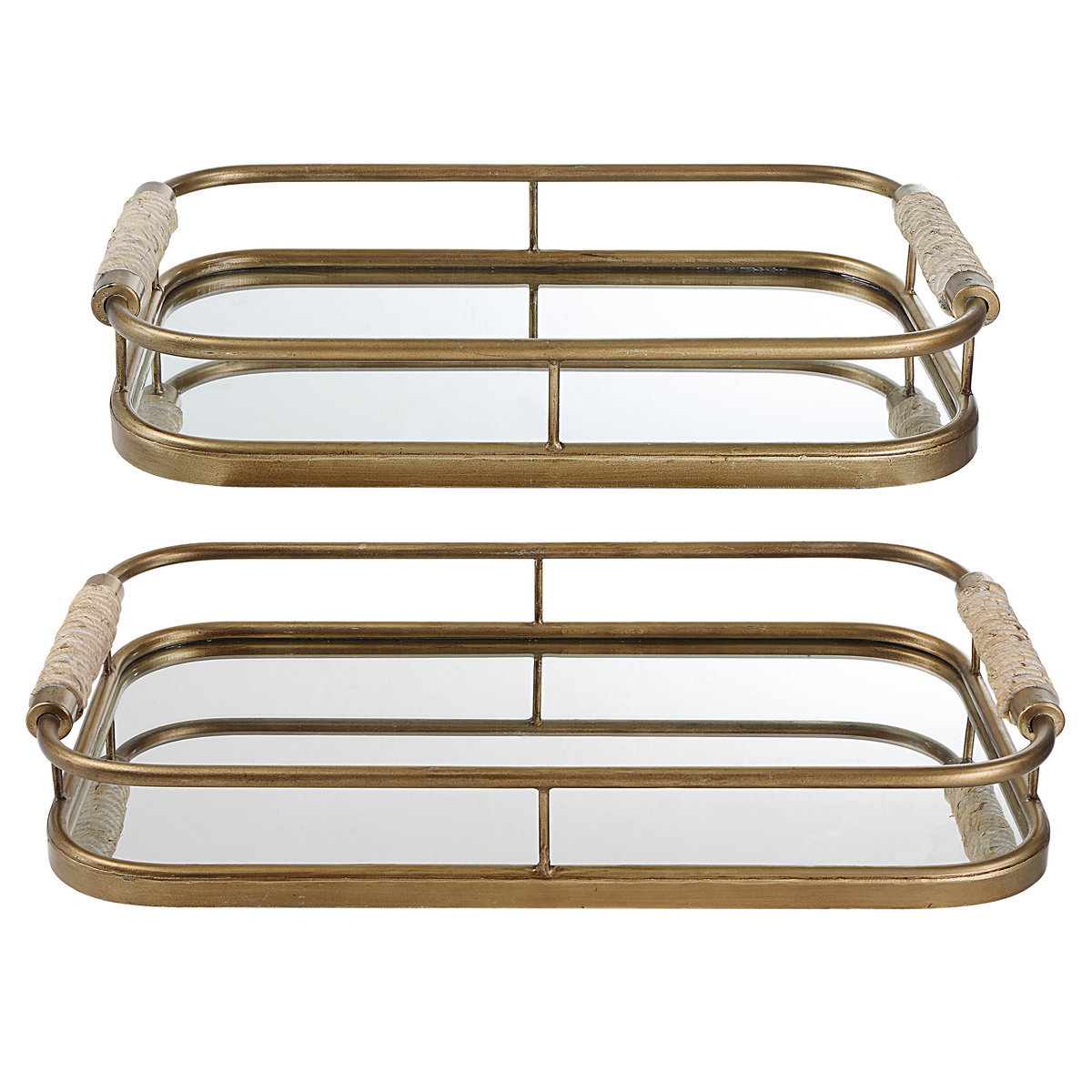 Rosea Brushed Gold Trays Set/2, Decorative by Uttermost, 19.5" width x 3" height x 11" depth View 1