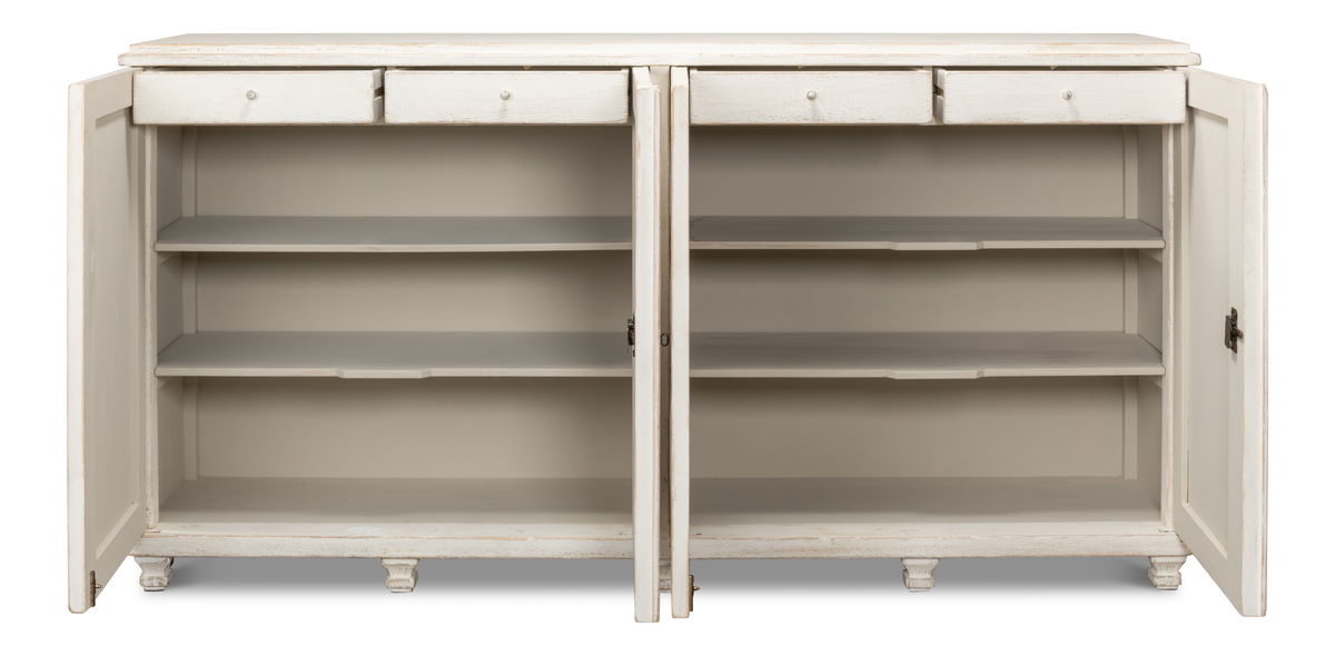 Beecher Sideboard W/4 Doors  Whitewash, by Sarreid, 1'7" length x 7'4" width x 3'10" height View 9