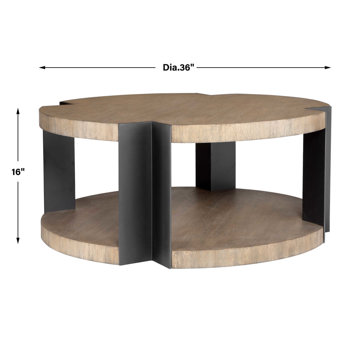 Loana Industrial Coffee Table, by Uttermost, 36" width x 16" height x 36" depth View 3