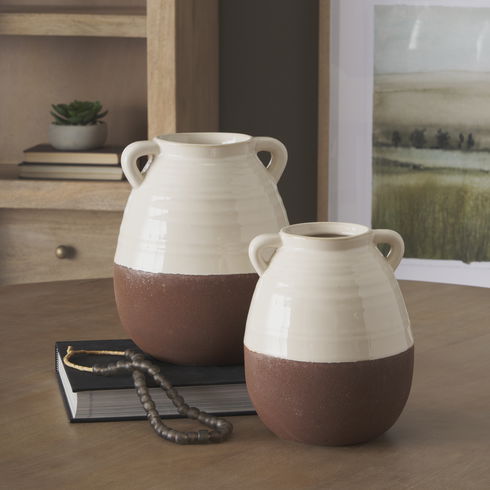 Tryna Large Beige with Matte Brown Ceramic Vase